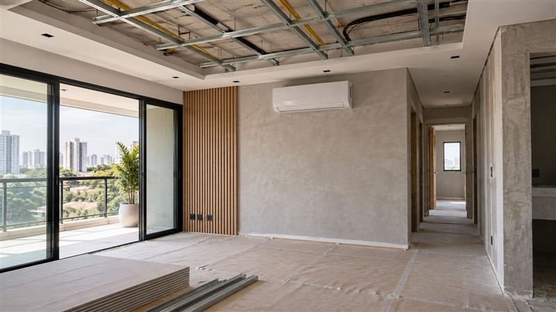 Ambiente residencial em planejamento de infraestrutura para ar-condicionado
