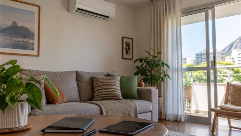 Ambiente com ar-condicionado e objetos de planejamento